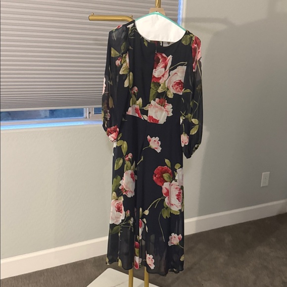 DKNY Navy Floral Midi Wrap Dress – Size 10 - Picture 4 of 6